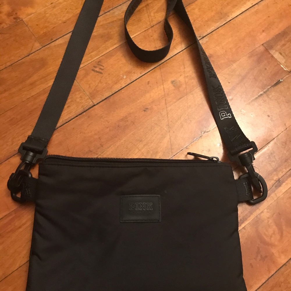 PINK BLACK CROSSBODY (LOGO ON STRAP OF HANDBAG)